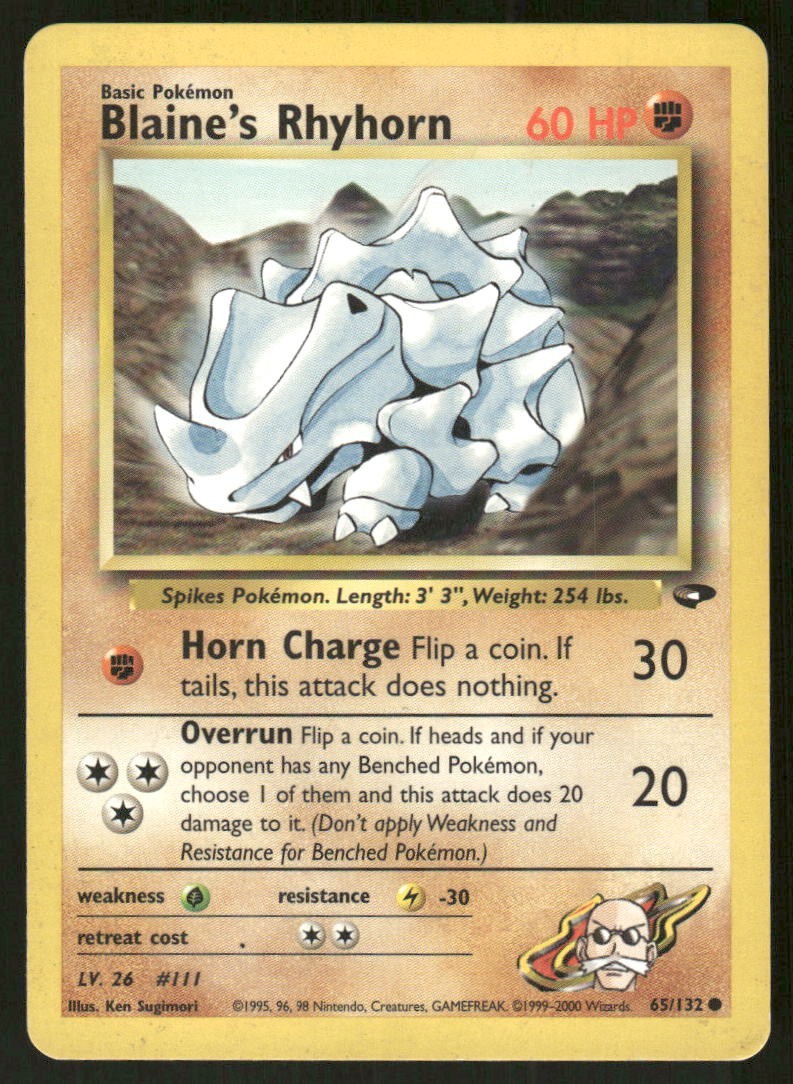 Pokemon Tcg Blaine's Rhyhorn #65 Pokemon Gym Challenge MP