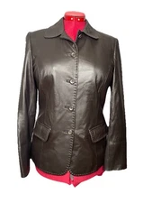 Vintage Pendelton Leather Jacket Button Down Brown size SMALL STITCHED TRIM