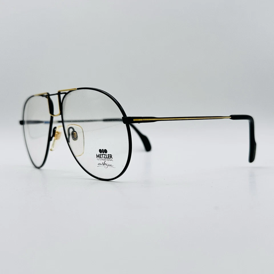 Gafas Metzler para hombre y mujer ovaladas piloto negras doradas vintage 80S 0878 NUEVAS Foto 3 de 4