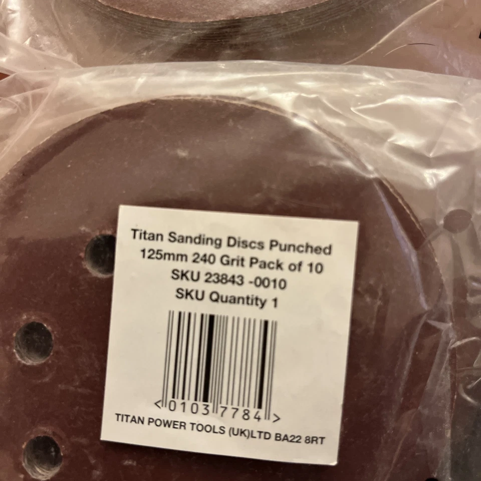 Titan 125mm Sanding Disc 120 Grit Pack of 10 and 125 mm 240 Grit X 10 8 Holes - Image 2 of 3