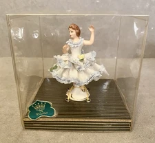 Dresden Porcelain Figurine- Blue and White Lace Dress  - 3.5” Dancer NIB