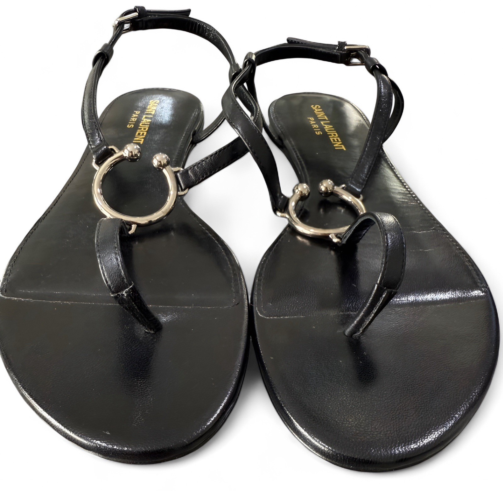 Sandali con anello in pelle nera nuovi senza scatola autentici SAINT LAURENT TAGLIA 9 