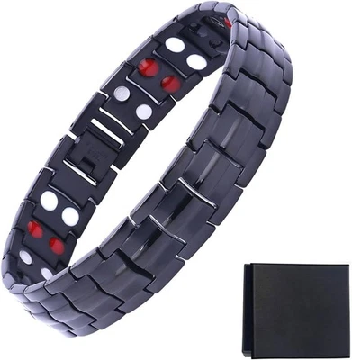 HOKIAMCN Magnetic Bracelet for Men 4 Element Double Strength Therapy w/ Tool & Gift Box