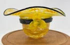 Vintage Murano Style Art Glass Hat Vase - Yellow, Clear and Black