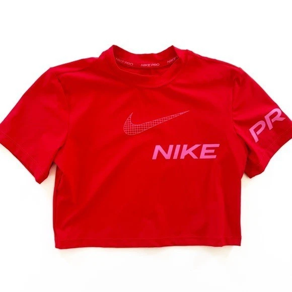 耐克训练专业衬衫女式中号 Dri-Fit 红色粉色短短袖 — 第 3/4 张图片