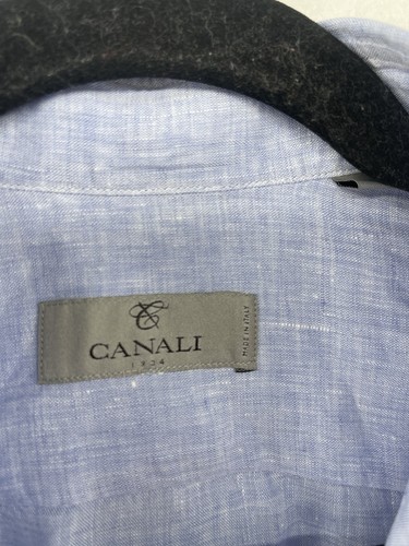 Canali Mens Size Capri Blue 100% Linen Button Down Dress Shirt Made Italy - Picture 2 of 8