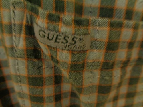 Men's GUESS JEANS Brown Plaid DRESS SHIRT Button Front Size XL Short Sleeve - Picture 5 of 5