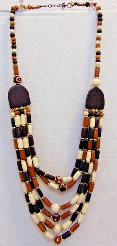 Holz & Kunststoff Perlen 26" Halskette, 6 Stränge - Bild 1 von 6