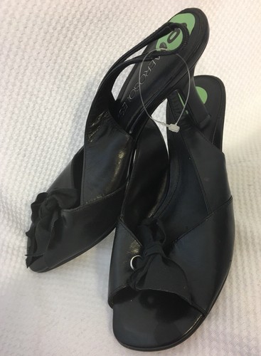 Shoes AEROSOLES Slingbacks BLACK 3" Kitten Heels Ribbon Bow Open Toe 6 M - Picture 4 of 10