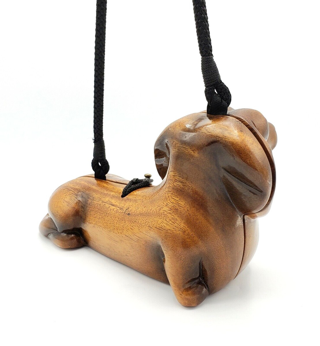 Vintage TIMMY WOODS Carved Wood DACHSHUND Doxie Dog Handbag