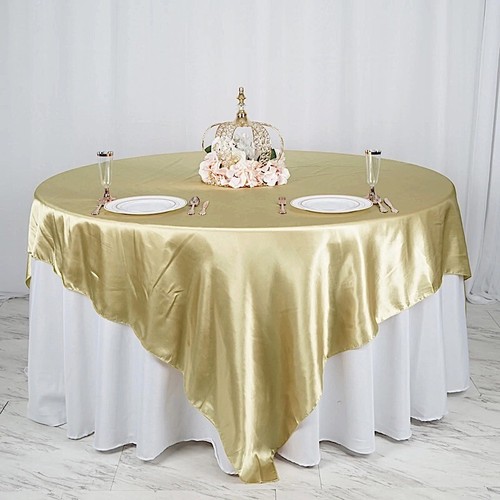 Champagne SATIN 90x90" SQUARE TABLE OVERLAY Wedding Reception Supplies SALE - 第 1/5 張圖片