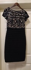 Adrianna Papell Black Lace Dress Tiered Sheath Cocktail Evening Semi Formal Sz 4