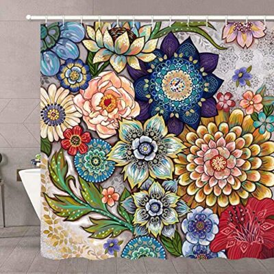 DUWAA Tenda da doccia lavabile con 3 fiori colorati, 182 x