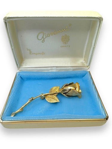 Giovanni Longcraft Christmas Rose Brooch Gold-Tone 3" Original Box & Paperwork - Picture 3 of 3