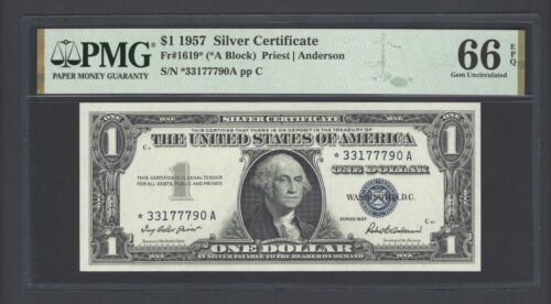 Certificato d'argento Stati Uniti 1 dollaro 1957 fr # 1619* (*blocco A) grado 66 unc - Foto 1 di 2