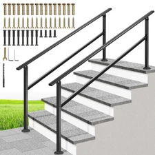 2-Pack 6 Step Hand Rails for Outdoor Steps Wrought Iron Railing for Porch Deck