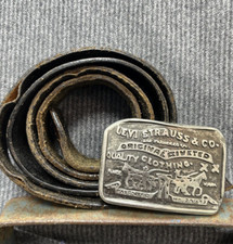 Vintage Levis metal buckle belt size 44 very distressed brown leather belt