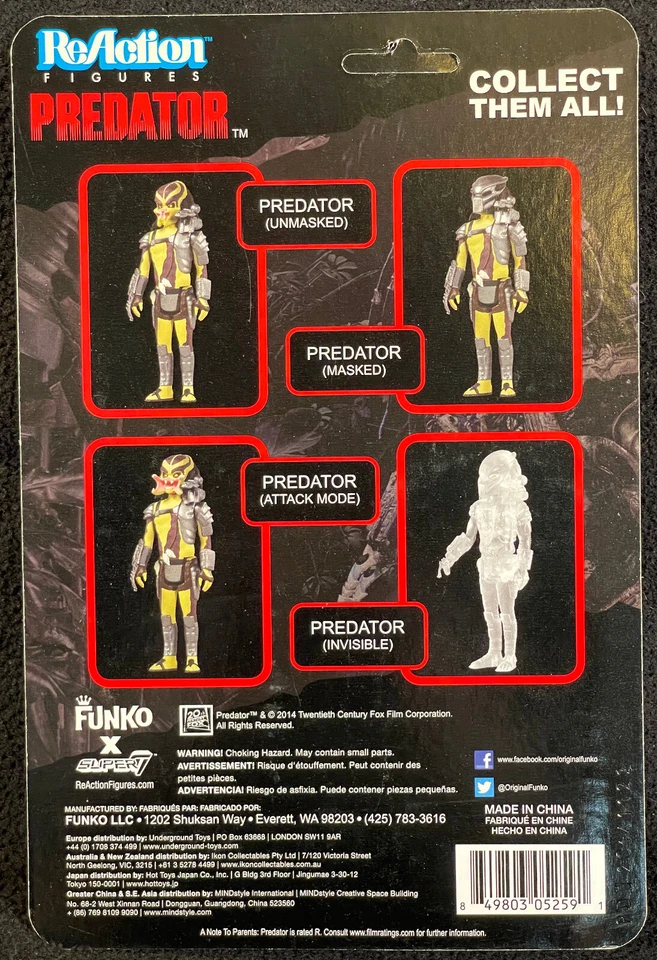 RARO 2013 Super 7/ReAction 3.75" PREDATOR Figura de Acción CONJUNTO DE 5 VARIANTES SIN USAR, EN CAJA Foto 3 de 4