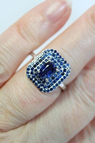 Silver Ring Kyanite Sapphire Genuine Mined Gems Solid Sterling Size P 1/2 US 8 - Picture 2 of 24