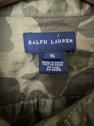 Ralph Lauren Girls Button Down Shirt Camouflage Military Green 16 Woven Cotton - Picture 2 of 8