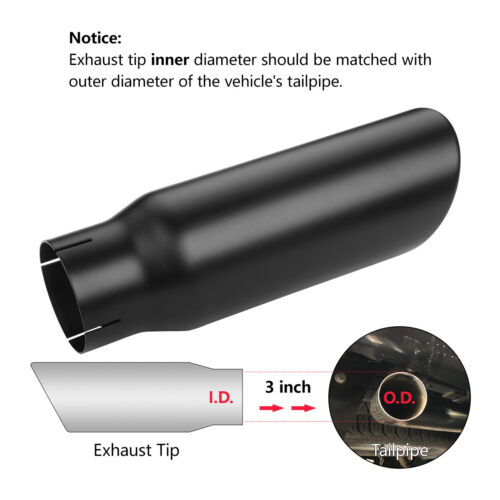 Black Diesel Exhaust Tip Stainless Steel Angle Cut 3" Inlet 4" Outlet 12" Long - Bild 4 von 9
