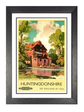 Huntingdonshire 2 Railway Old Advert Poster District of Cambridgeshire Holiday