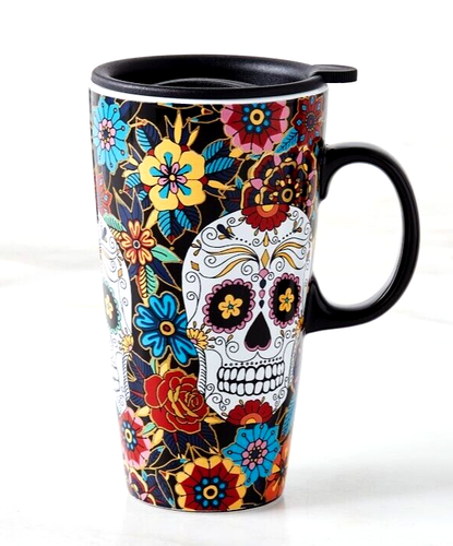 Taza Williams Sonoma Día de los Muertos Floral Calavera de Azúcar Para Llevar con Tapa Giratoria Selladora - Imagen 12 de 12