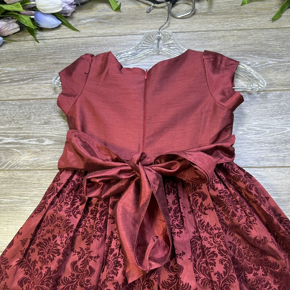 Платье Jayne Copeland размер 5 для девочек бархатное красное кружевное многослойное галстук с подкладкой цветочная девочка - Изображение 4 из 4