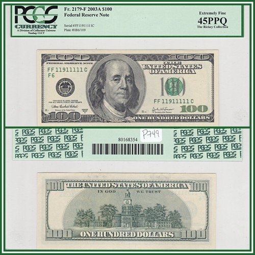 2003A Binary 7-of-a-kind $100 Federal Reserve Note Atlanta PCGS 45 PPQ EF FRN - Picture 4 of 7