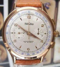 60'S SOLID 18K GOLD ANTIQUE VINTAGE 2 REG CHRONOGRAPH LEMANIA 1270 SWISS WATCH