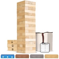 GoSports Toppling Tower - Giant Wooden Stacking Game - Max 5 ft - Natural Wood