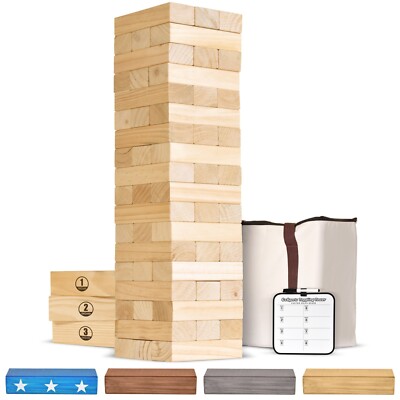 GoSports Toppling Tower - Giant Wooden Stacking Game - Max 5 ft - Natural Wood
