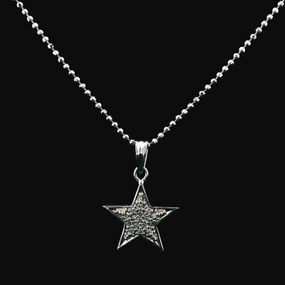 14KT White Gold Diamond Star Pendant & Bead Chain Necklace   3.73g