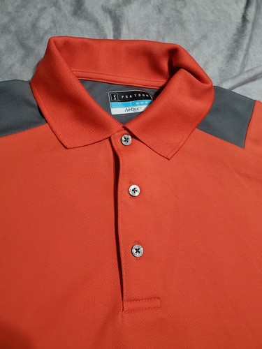 Men's PGA Tour Airflux Orange & Grey Short Sleeve Golf Polo Shirt Medium  - Picture 2 of 12