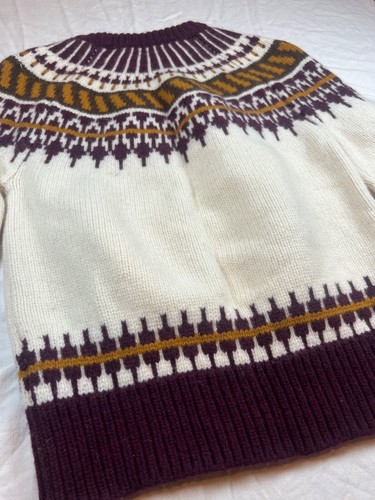 Merino Fair Isle Sweater Tory Burch Womens M 100% Wool White Burgundy Designer - Picture 16 of 22