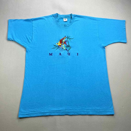 Vintage Fisch T-Shirt Herren XL blau Maui Hawaii Strand Surfen Natur Meer USA 90er