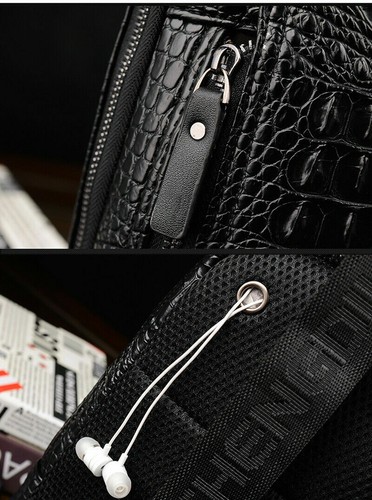 Leather Sling Daypack Backpack for Mens Crocodile Pattern Luxury Crossbody bag - Picture 4 of 9