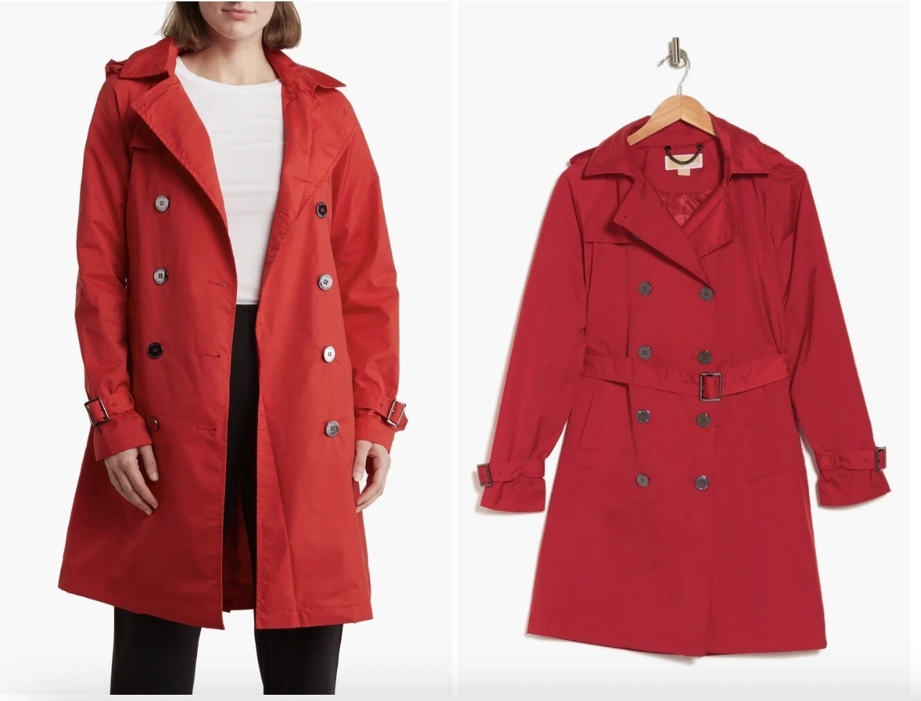 Nuovo trincea resistente all'acqua Michael Kors con cintura con cappuccio rimovibile taglia XL