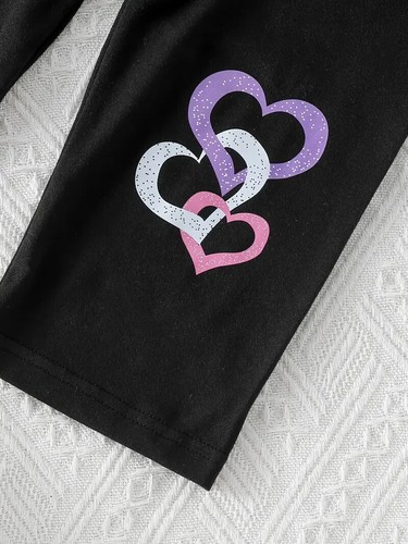 New Boutique Girls 10 Short Sleeve Pink Purple Hearts Pants Set Outfit - Picture 4 of 4