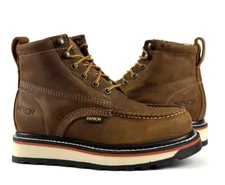 MENS PATRON SOFT TOE WORK BOOTS MOC TOE FULL LEATHER LACE UP CRAZY BROWN BOTAS