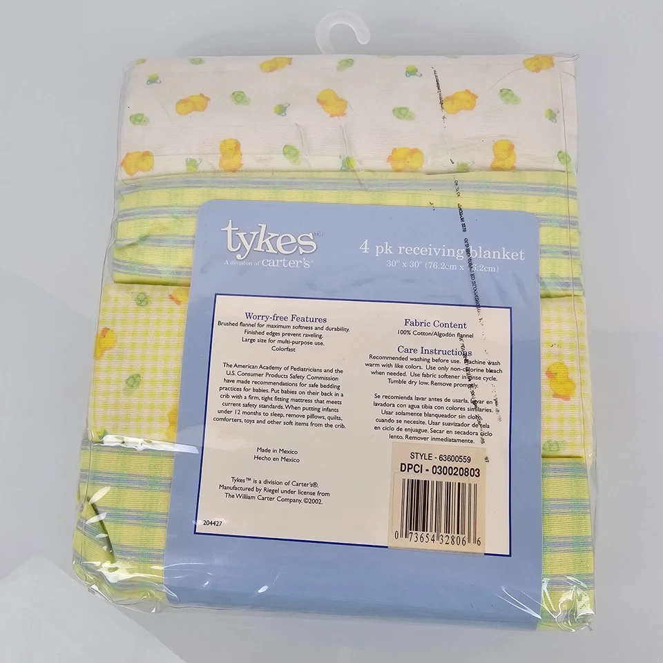 Vintage Carters Baby Tykes Y2K Cotton Flannel Baby Blankets Duck Yellow Plaid - Image 2 of 4