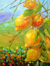 Lemons Original Oil Painting Landscape Wall art Wall Decor Canvas 9x12 inches
