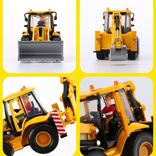Retroexcavadora Excavadora Cargador Frontal Modelo Juguete Diecast Vehículo de Construcción Amarillo - Imagen 7 de 8