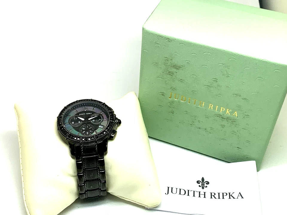 Женские кварцевые часы-хронограф Judith Ripka черные нержавеющая сталь 38 мм - Изображение 3 из 4