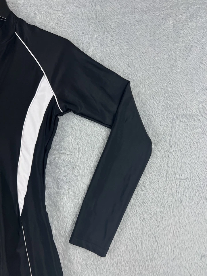 Traje de baño para mujer mediano negro blanco manga corta deportes surf una pieza Foto 2 de 4