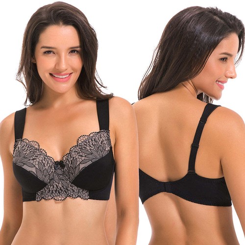 Plus Size Unlined Minimizer Wire Free Bra with Embroidery Lace-3Pack - Picture 6 of 7
