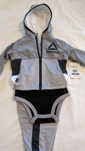 Baby Boys black & gray Hoodie 3pc Jogger Set Reebok Size 0-3 months New - Picture 2 of 5