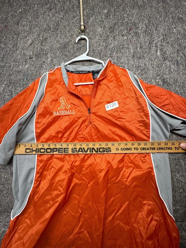 Baseball Jacket Mens Teamwear 1/4 Zip 2 Tone Orange Gray Pullover Warmup L - Imagem 2 de 4