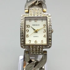 Gruen II Watch Women 26mm Gold Silver Tone Crystals Rectangle Dial 7.25"