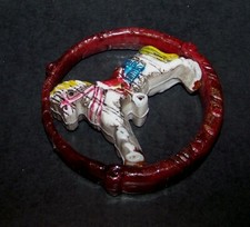 Vintage Rocking Horse Christmas Ornament in Circle, Holiday 3" Burgundy Retro